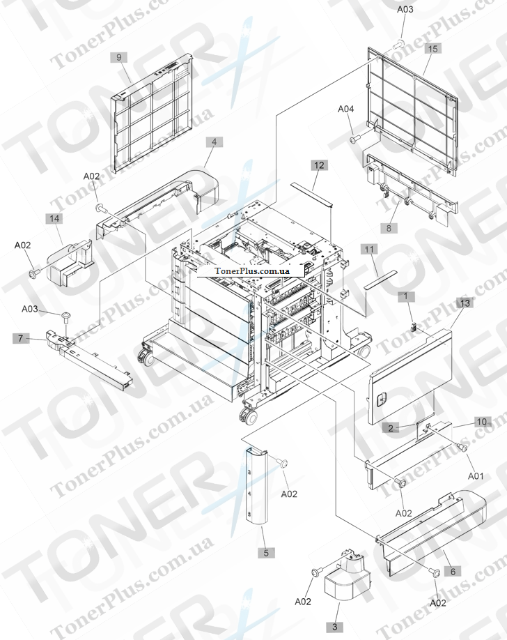 Каталог запчастей для HP LaserJet M630dn Enterprise MFP - 2,500-sheet high-capacity paper feeder covers