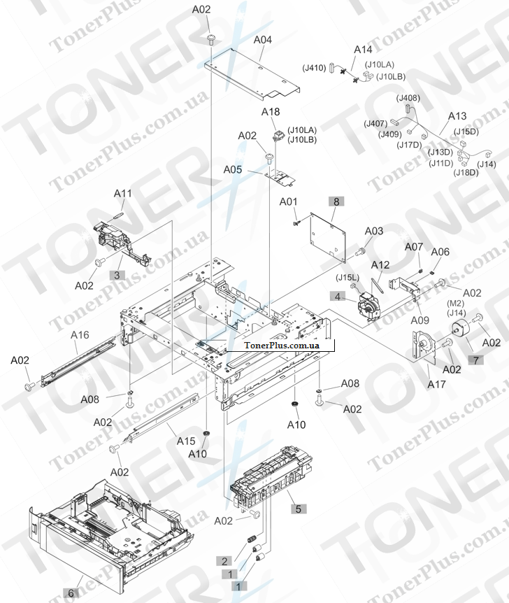 Каталог запчастей для HP LaserJet M651dn Enterprise Color - 500-sheet paper feeder components