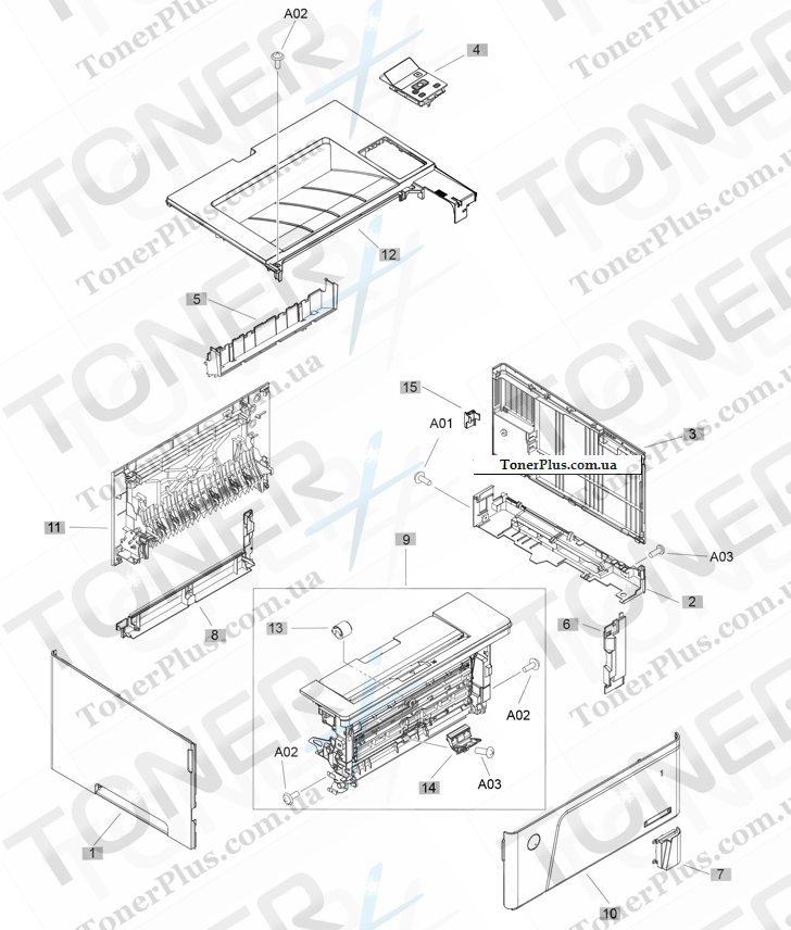 Каталог запчастей для HP LaserJet M701 Pro - External panels and covers