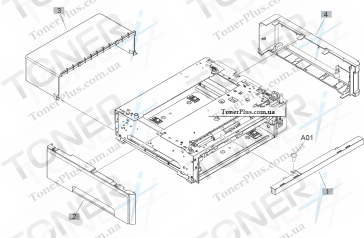Каталог запчастей для HP LaserJet M701 Pro - 500-sheet feeder, cassette, external panels, and covers