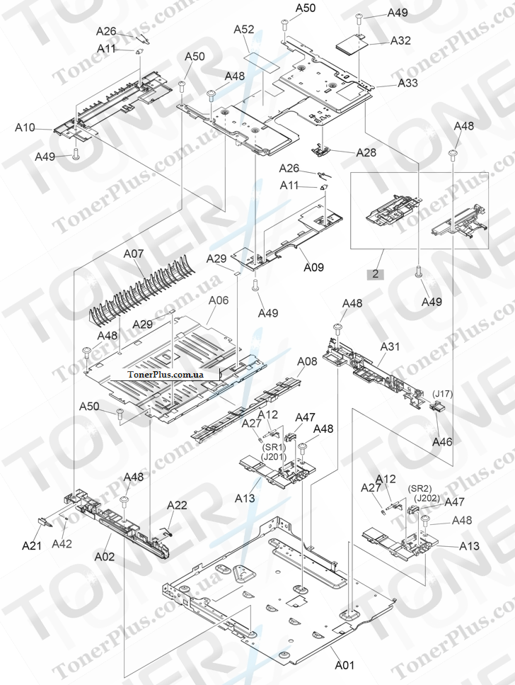 Каталог запчастей для HP LaserJet M706 Pro - Duplexing main body (1 of 2)
