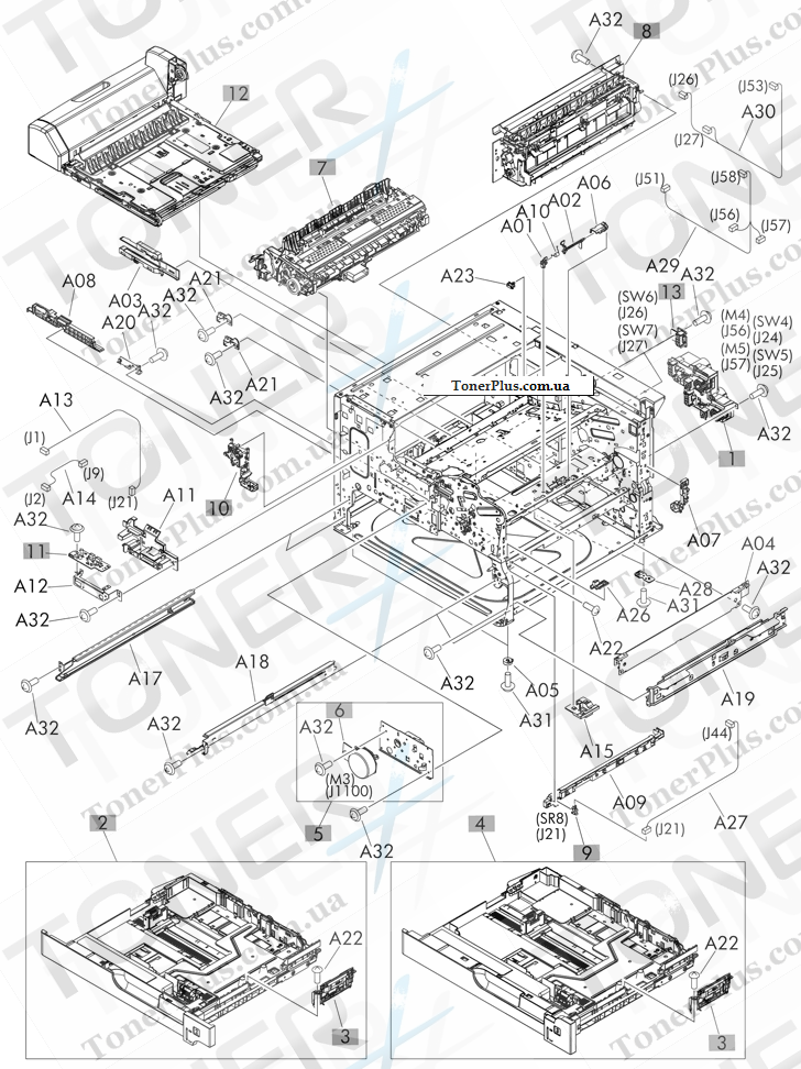 Каталог запчастей для HP LaserJet M712 Enterprise 700 - Internal components 3