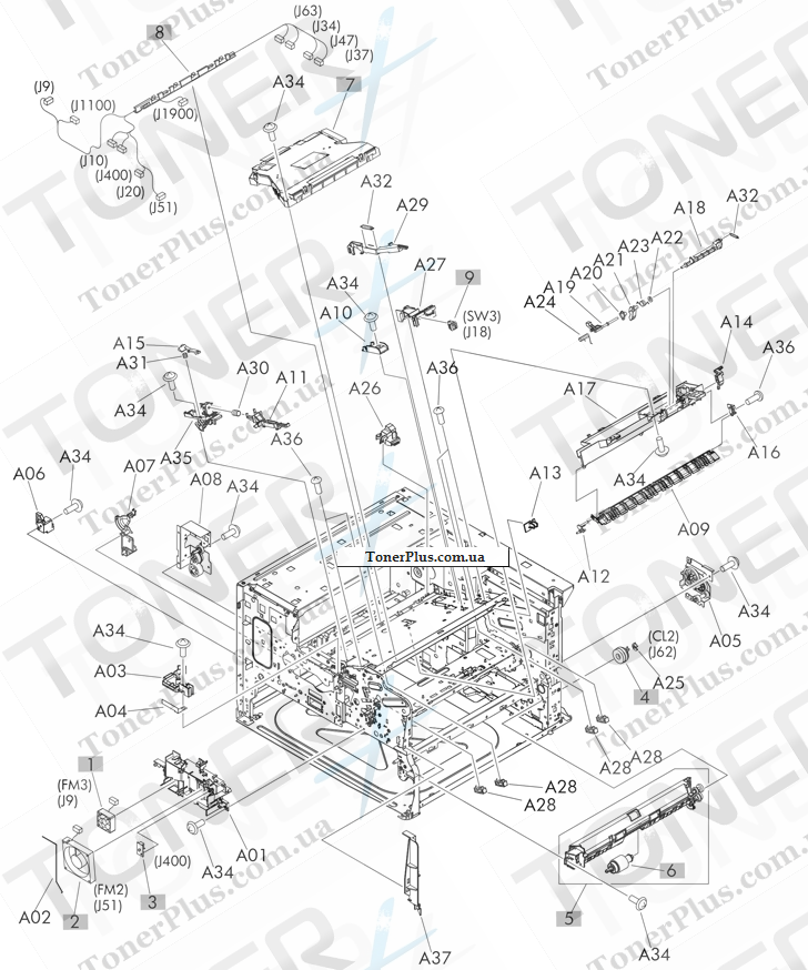Каталог запчастей для HP LaserJet M725f Enterprise 700 MFP - Internal components (2 of 4)