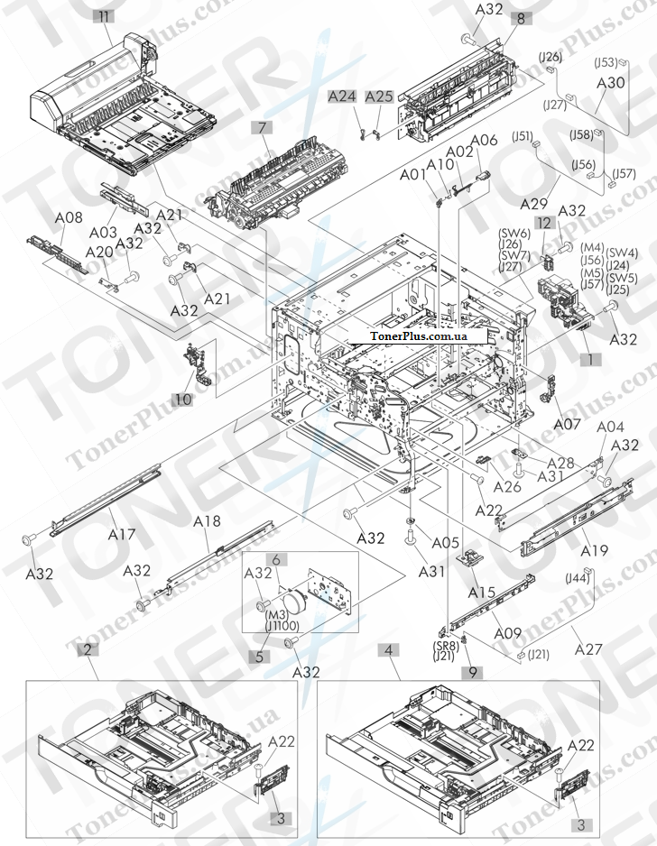Каталог запчастей для HP LaserJet M725f Enterprise 700 MFP - Internal components (3 of 4)
