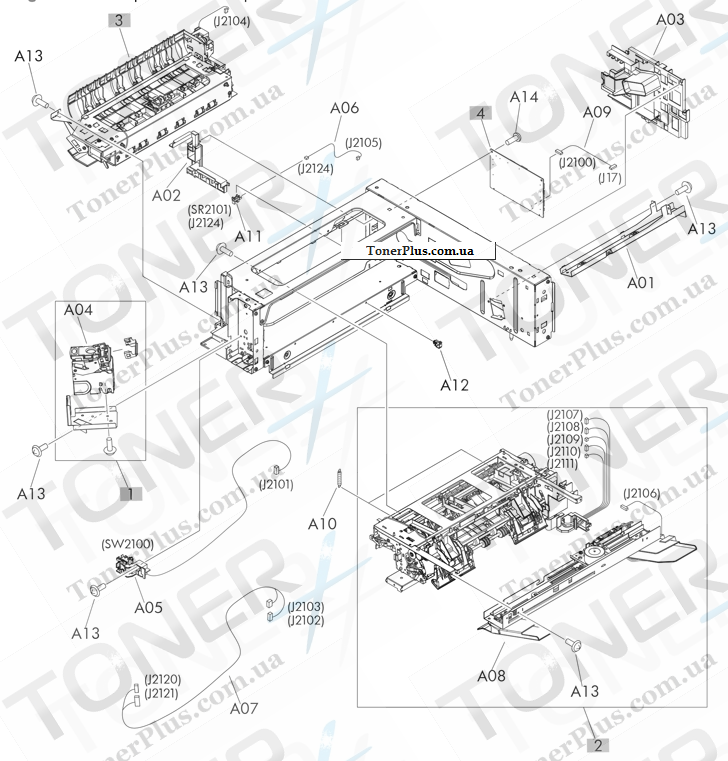 Каталог запчастей для HP LaserJet M725z plus Enterprise 700 MFP - Stapler/stacker components