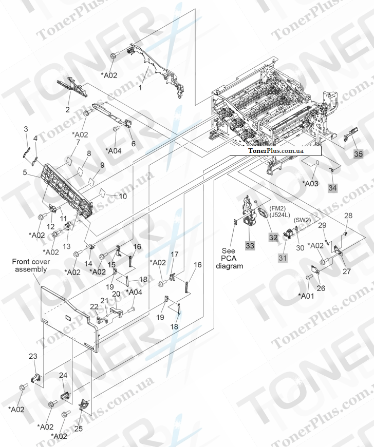 Каталог запчастей для HP LaserJet M750dn Color Enterprise - Internal components (2 of 9)