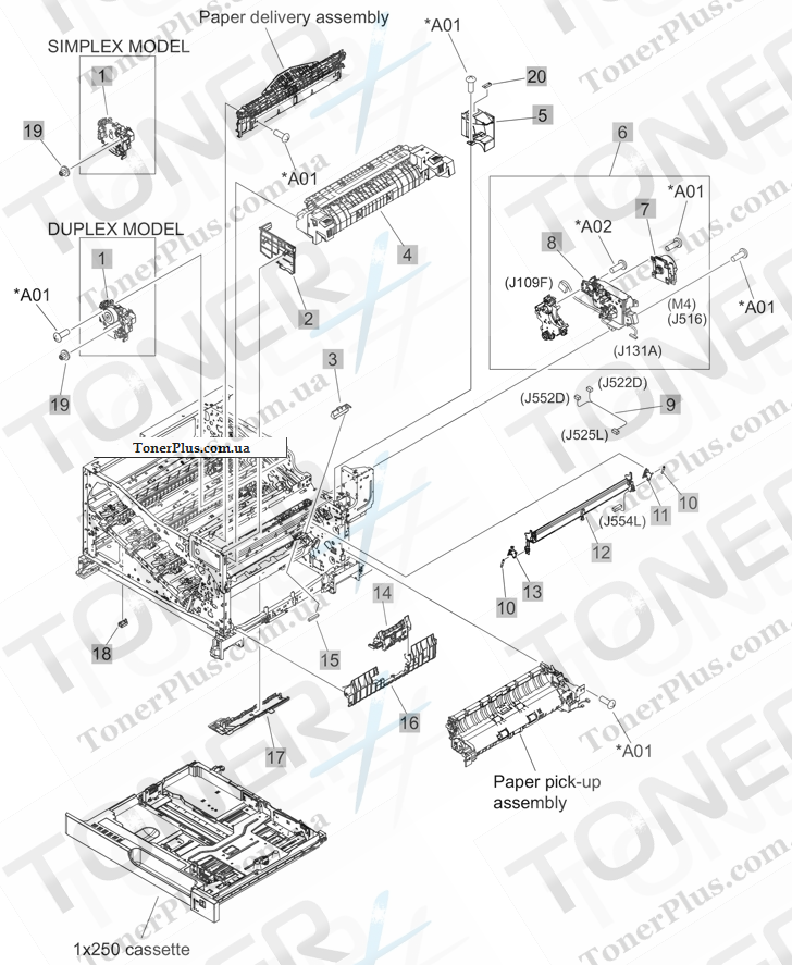 Каталог запчастей для HP LaserJet M750n Color Enterprise - Internal components (3 of 9)