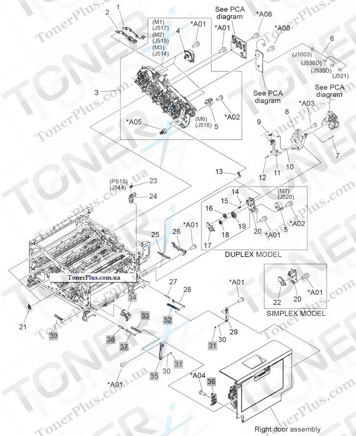 Каталог запчастей для HP LaserJet M750dn Color Enterprise - Internal components (5 of 9)