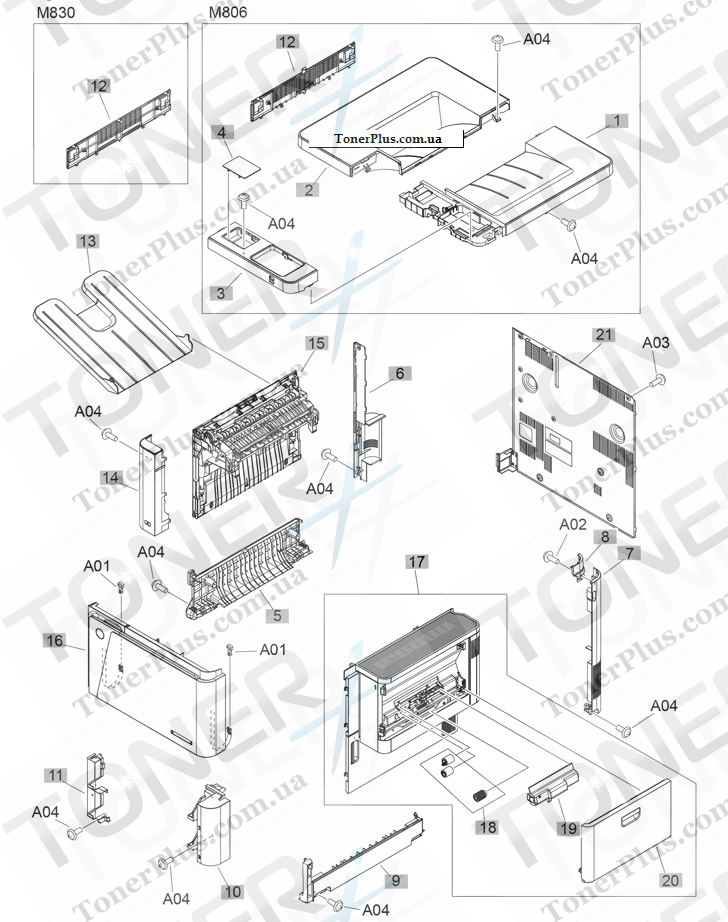 Каталог запчастей для HP LaserJet M806 Enterprise - Covers