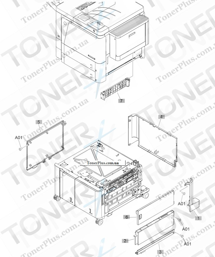 Каталог запчастей для HP LaserJet M806dn Enterprise - 3500-sheet paper feeder covers
