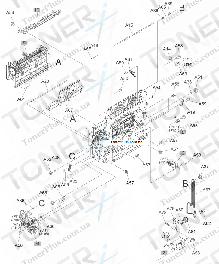 Каталог запчастей для HP LaserJet M806dn Enterprise - Booklet maker saddle assembly (1 of 3)