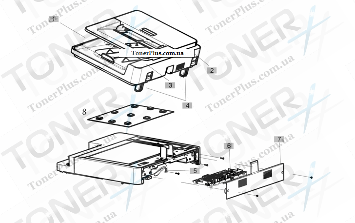 Каталог запчастей для HP LaserJet M880z Enterprise Flow MFP - Document feeder assemblies (M880, 1 of 2)