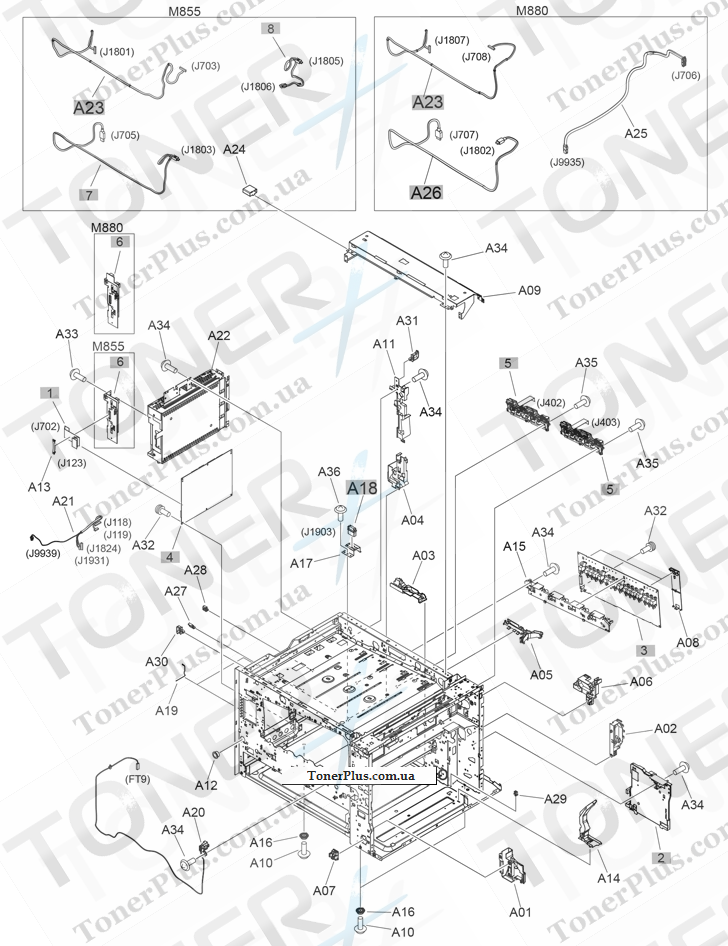 Каталог запчастей для HP LaserJet M855xh Enterprise - Internal components (6 of 6)