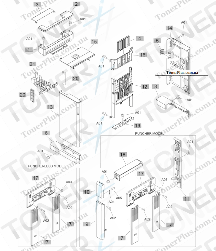 Каталог запчастей для HP LaserJet M880z Enterprise Flow MFP - Booklet maker covers