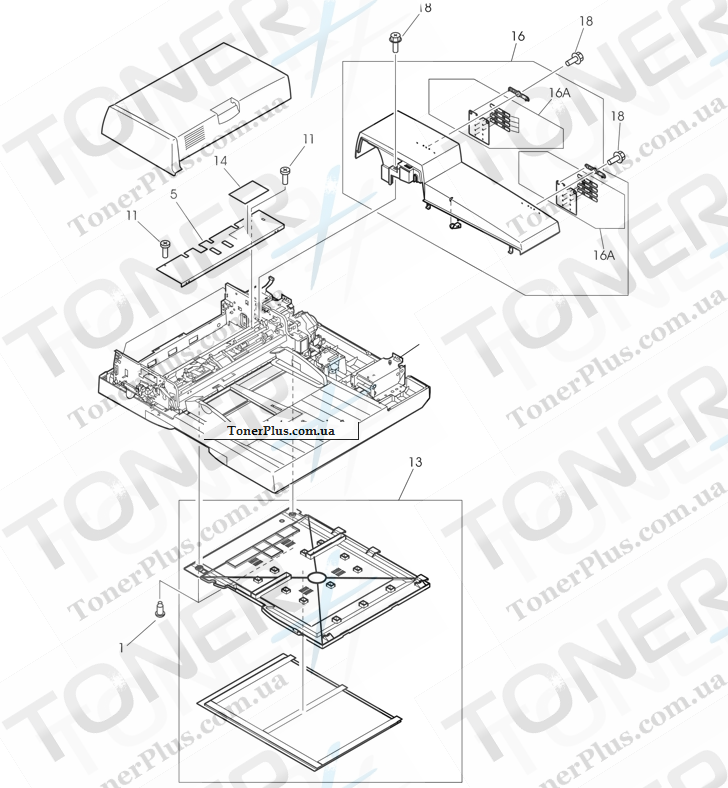 Каталог запчастей для HP LaserJet M9040 MFP - Scanner engine covers and panels (1 of 2)