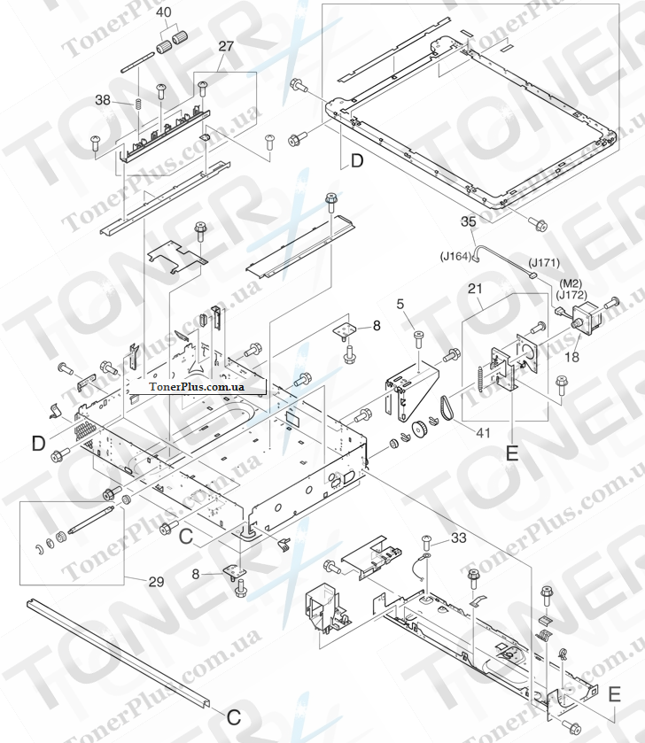 Каталог запчастей для HP LaserJet M9040 MFP - Flatbed scanner assembly (2 of 3)