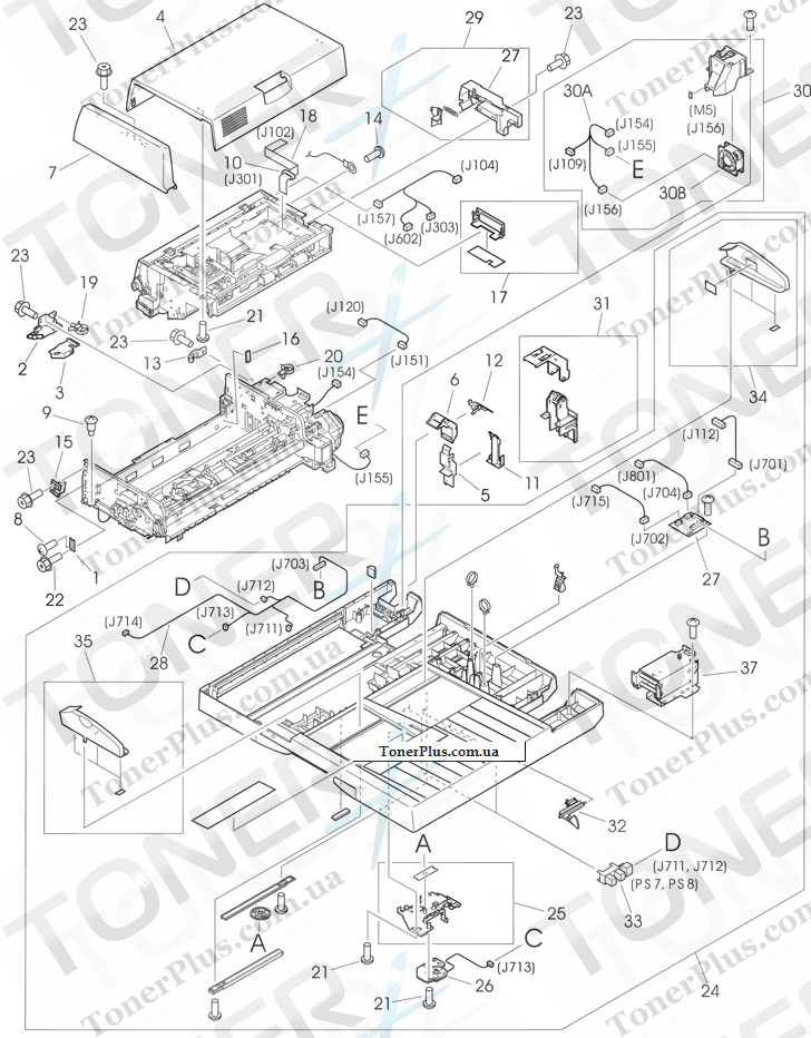 Каталог запчастей для HP LaserJet M9040 MFP - ADF scanner assembly