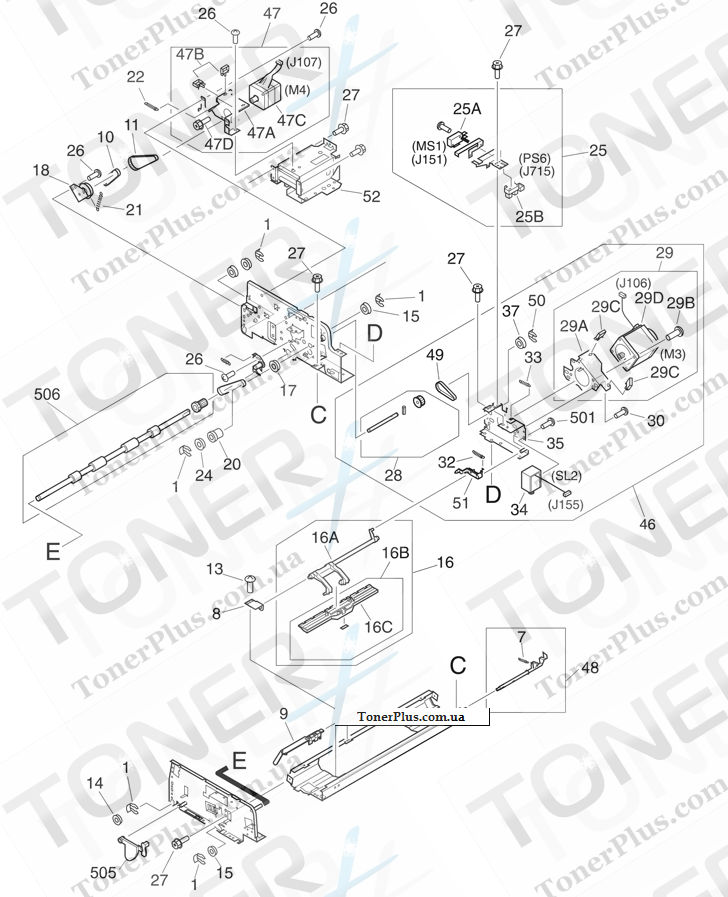 Каталог запчастей для HP LaserJet M9040 MFP - ADF paper pickup assembly (2 of 2)