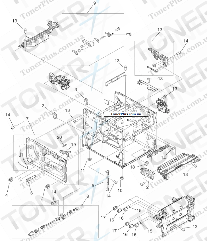 Каталог запчастей для HP LaserJet M9040 MFP - Print engine internal components (1 of 4)