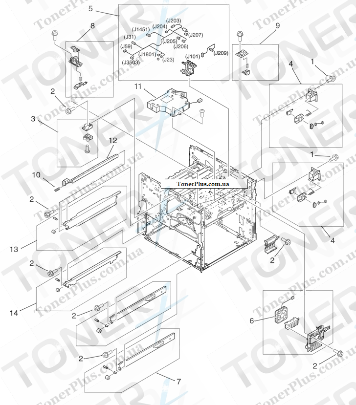 Каталог запчастей для HP LaserJet M9040 MFP - Print engine internal components (3 of 4)