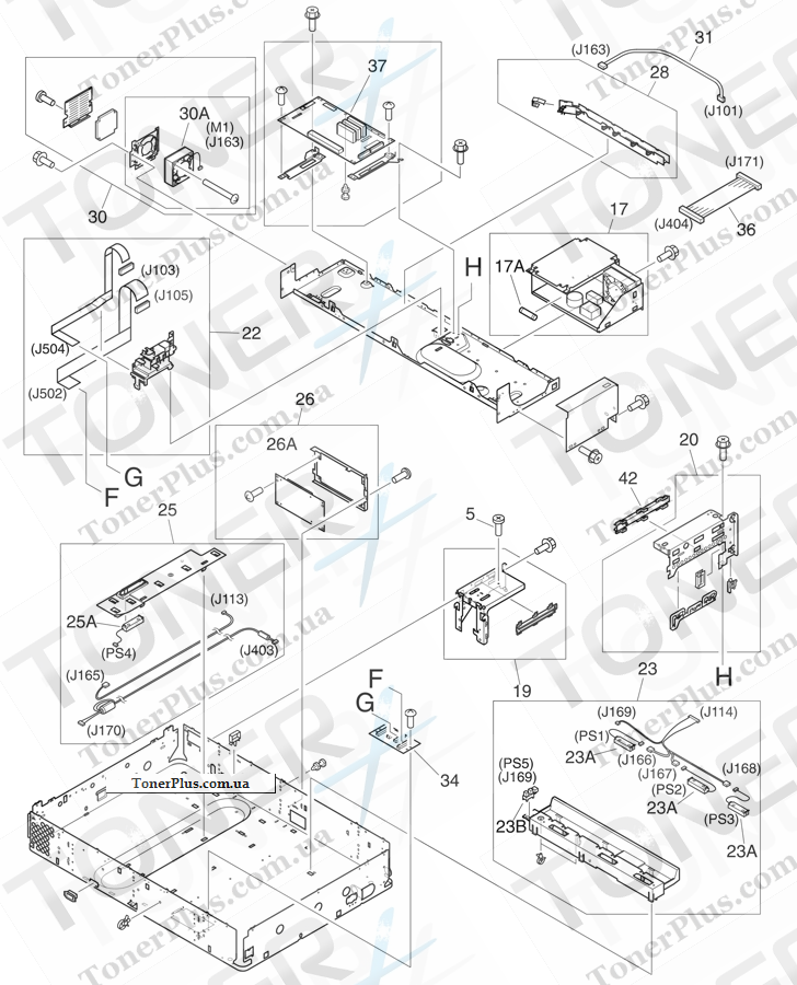Каталог запчастей для HP LaserJet M9059 MFP - Flatbed scanner assembly (3 of 3)