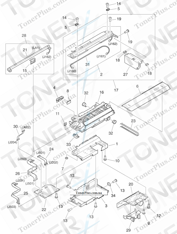 Каталог запчастей для HP LaserJet M9059 MFP - Flatbed optical assembly