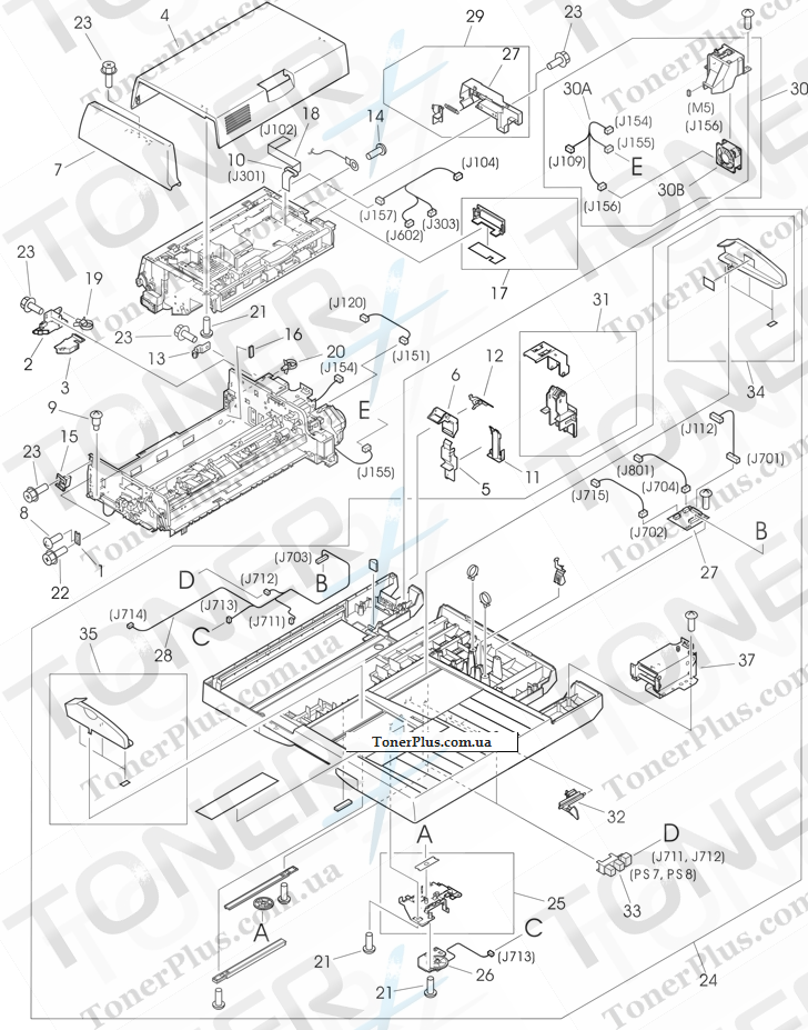 Каталог запчастей для HP LaserJet M9059 MFP - ADF scanner assembly