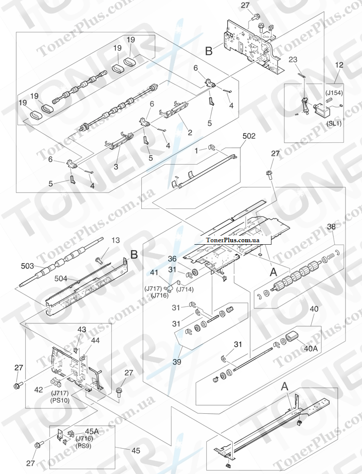 Каталог запчастей для HP LaserJet M9059 MFP - ADF paper pickup assembly (1 of 2)