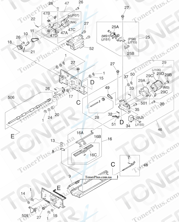 Каталог запчастей для HP LaserJet M9059 MFP - ADF paper pickup assembly (2 of 2)