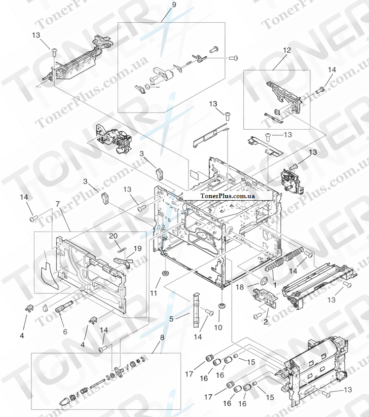 Каталог запчастей для HP LaserJet M9059 MFP - Print engine internal components (1 of 4)