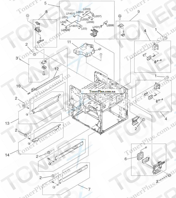 Каталог запчастей для HP LaserJet M9059 MFP - Print engine internal components (3 of 4)