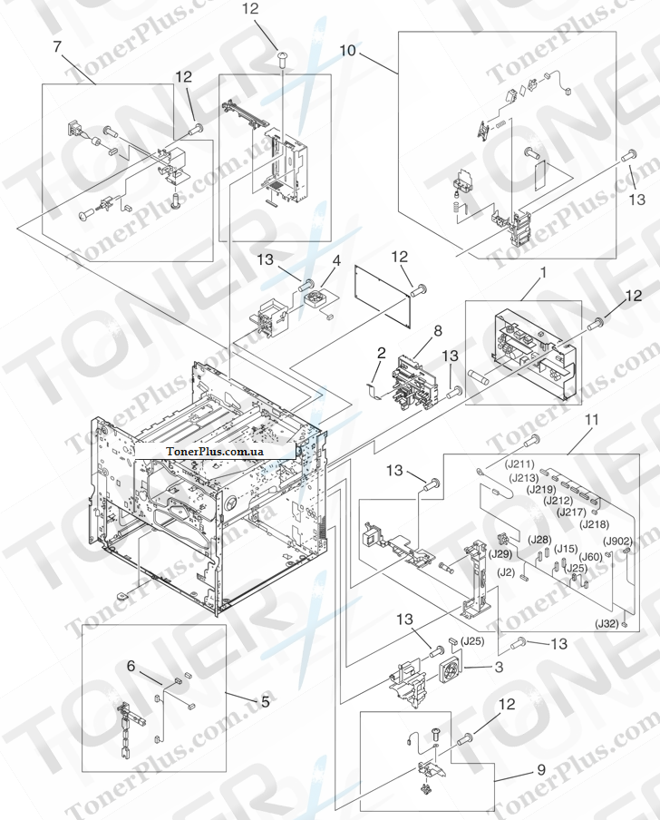 Каталог запчастей для HP LaserJet M9059 MFP - Print engine internal components (4 of 4)