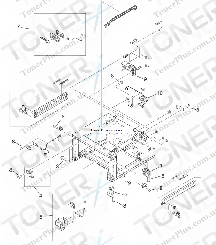 Каталог запчастей для HP LaserJet M9059 MFP - Tray 4 main body (2 of 2)