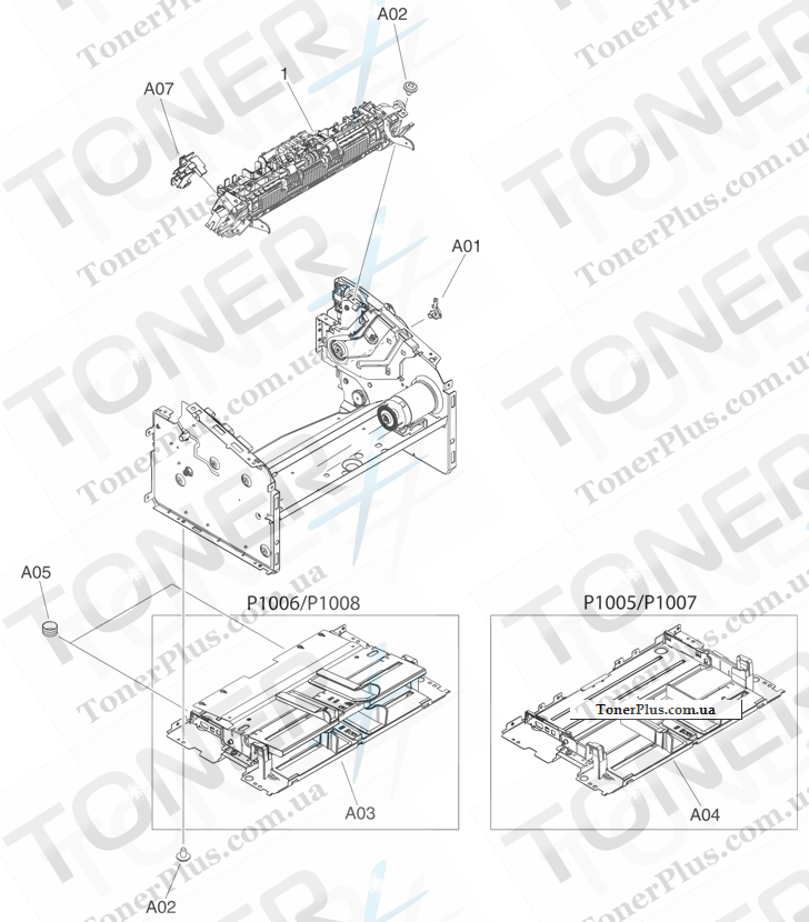Каталог запчастей для HP LaserJet P1000 Series - Internal components (2 of 3)