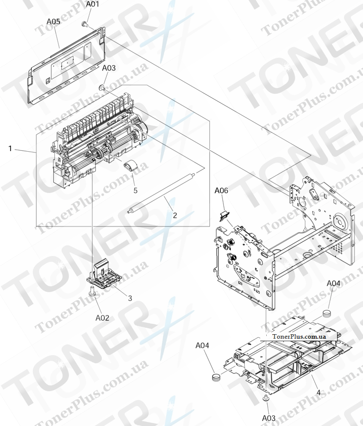 Каталог запчастей для HP LaserJet P1505n - Internal components (2 of 3)