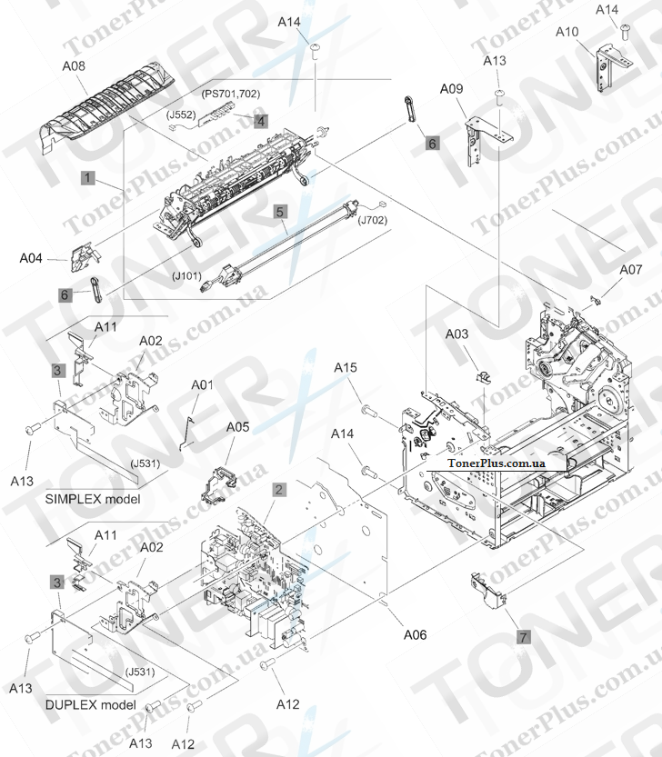 Каталог запчастей для HP LaserJet Pro P1566 Series - Internal assemblies (1 of 3)
