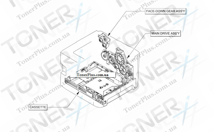 Каталог запчастей для HP LaserJet P2014 - Assembly locations (1 of 2)