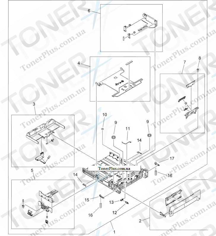 Каталог запчастей для HP LaserJet P2010 Series - Cassette assembly