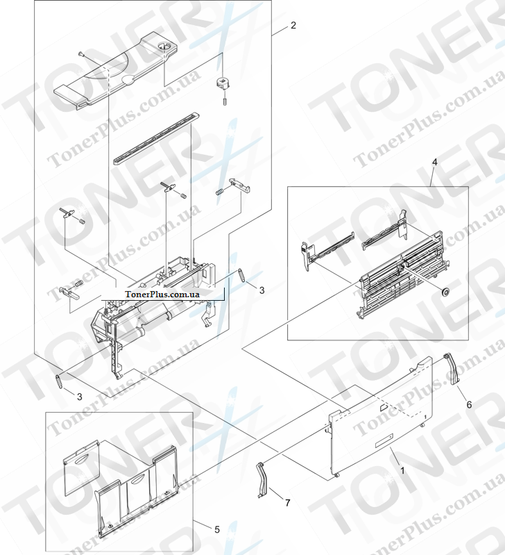 Каталог запчастей для HP LaserJet P2015x - Cartridge-door assembly