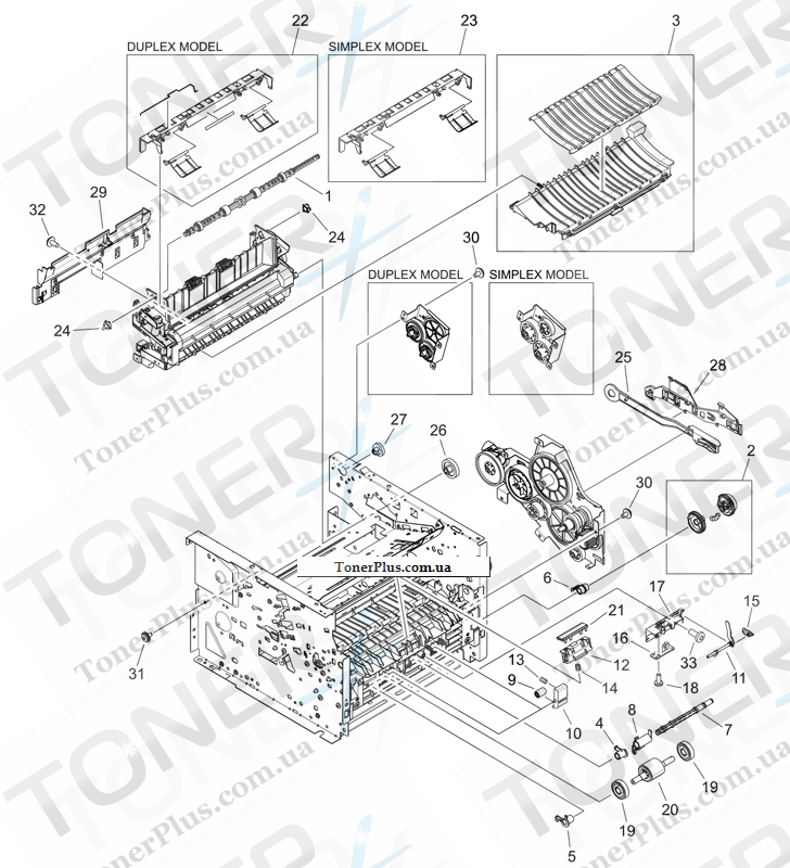 Каталог запчастей для HP LaserJet P2015n - Internal components (1 of 4)