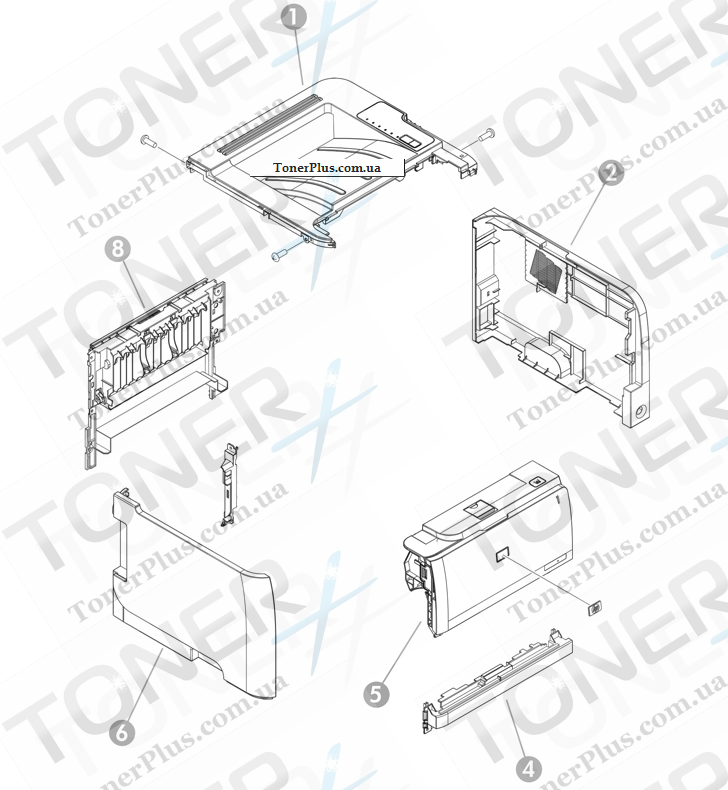 Каталог запчастей для HP LaserJet P2055dn - External covers, panels, and doors HP LaserJet P2035