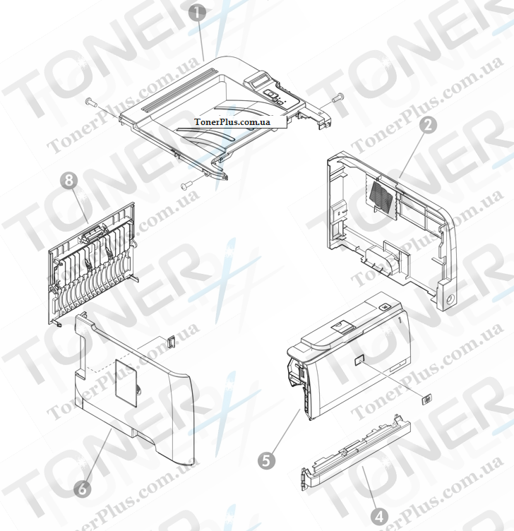 Каталог запчастей для HP LaserJet P2050 - External covers, panels, and doors HP LaserJet P2055