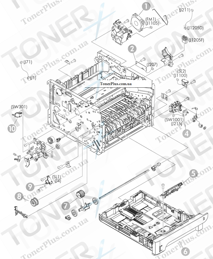 Каталог запчастей для HP LaserJet P2055dn - Internal components 4 of 5