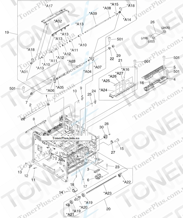 Каталог запчастей для HP LaserJet P3005d - Internal components (3 of 6)