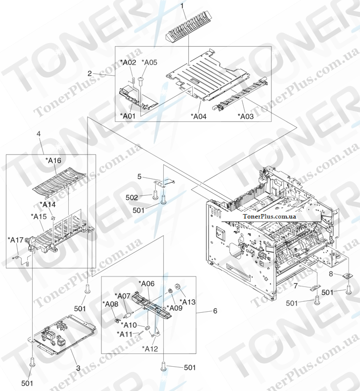 Каталог запчастей для HP LaserJet P3005dn - Internal components (4 of 6)