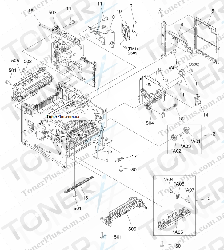 Каталог запчастей для HP LaserJet P3005 - Internal components (5 of 6)