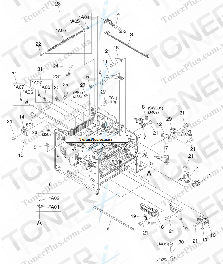 Каталог запчастей для HP LaserJet P3005dn - Internal components (6 of 6)
