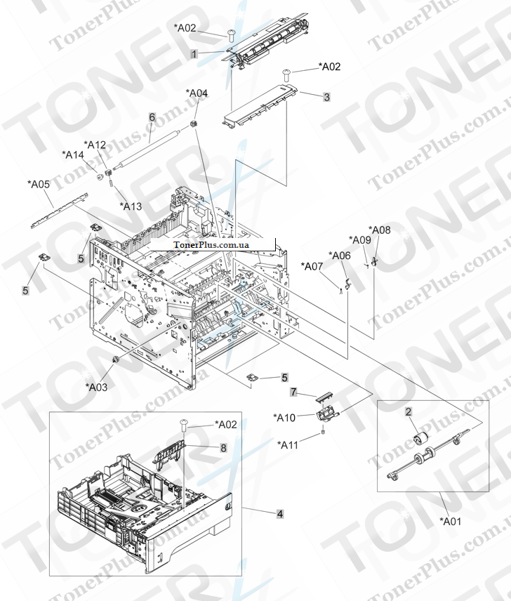 Каталог запчастей для HP LaserJet P3010 Series - Internal assemblies 3
