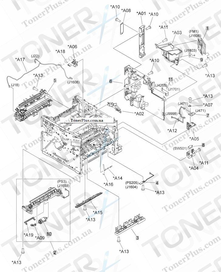 Каталог запчастей для HP LaserJet P3010 Series - Internal assemblies 5