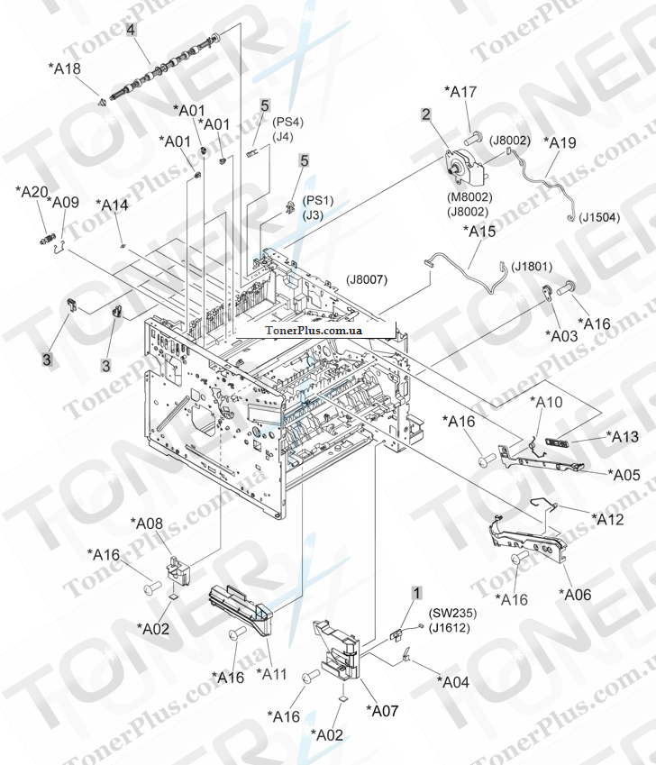 Каталог запчастей для HP LaserJet P3015x - Internal assemblies 6